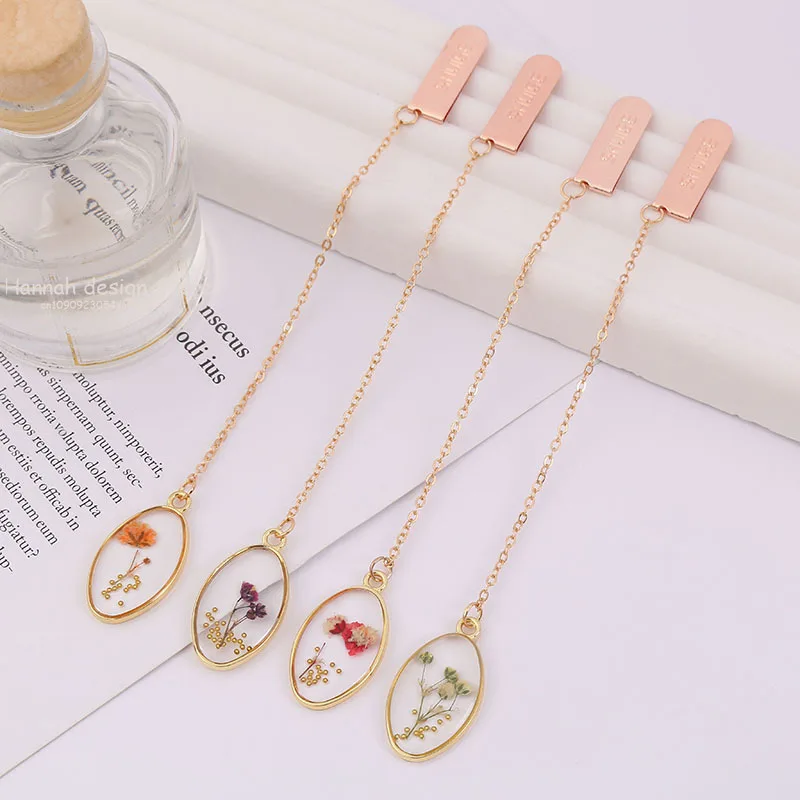 Oval Embossed Bookmark Book Accessories Student Reading Marker Crystal Pendant Aesthetic Book Binder Page Folder School Supplies