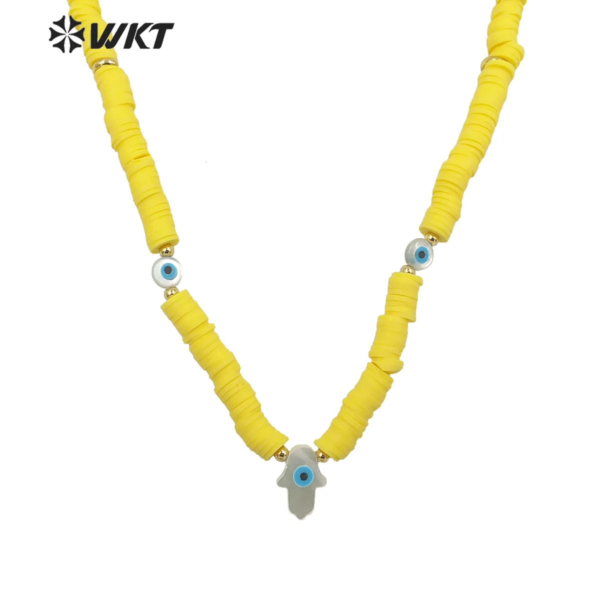 

WT-JN196 Amazing New Design Healing Handsha Yellow Resin Beads Strand Necklace Natural Shell Made Hand Charm Pendant Decorative