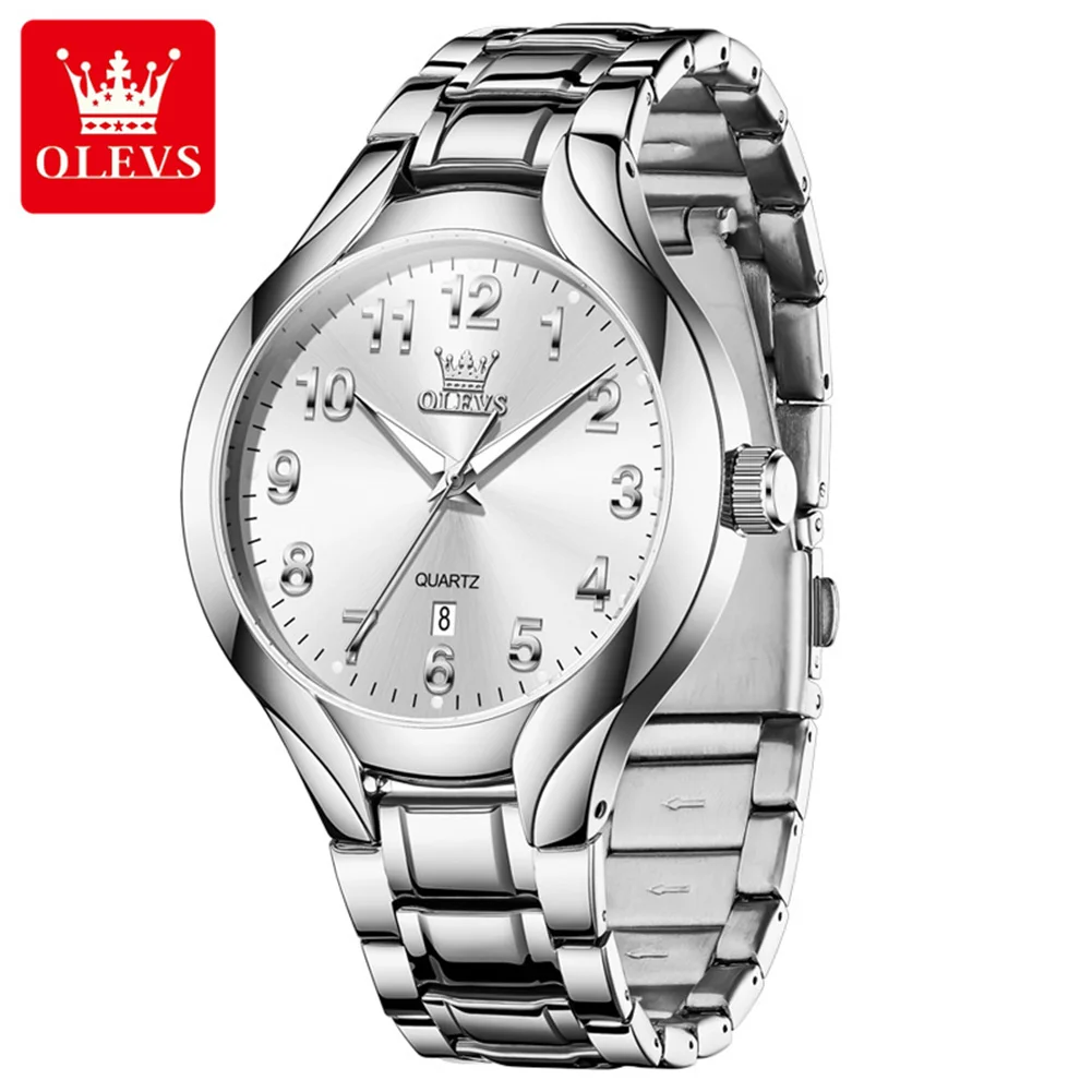 OELVS Men's Watches Top Brand Casual Original Wristwatch Waterproof Stainless Steel Scratch-Resistant Mirror Date Watch for Man