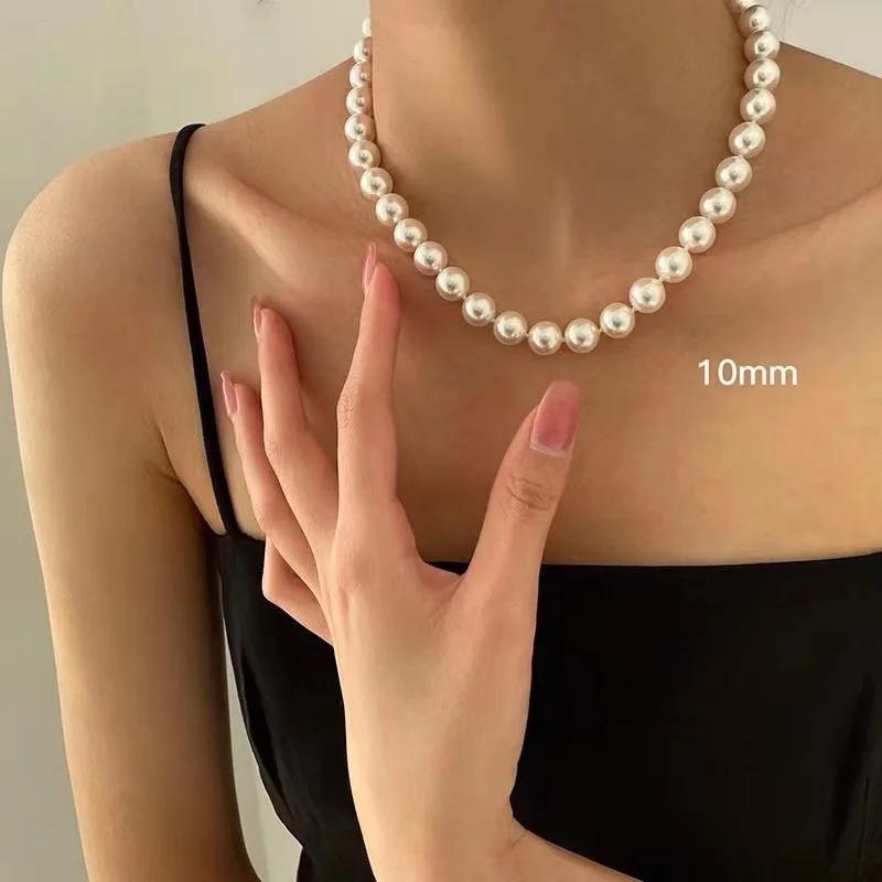 Bohemian Imitation Pearl Choker Necklace Statement Short Collar Clavicle Necklaces Women Jewelry 6mm/8mm/10mm