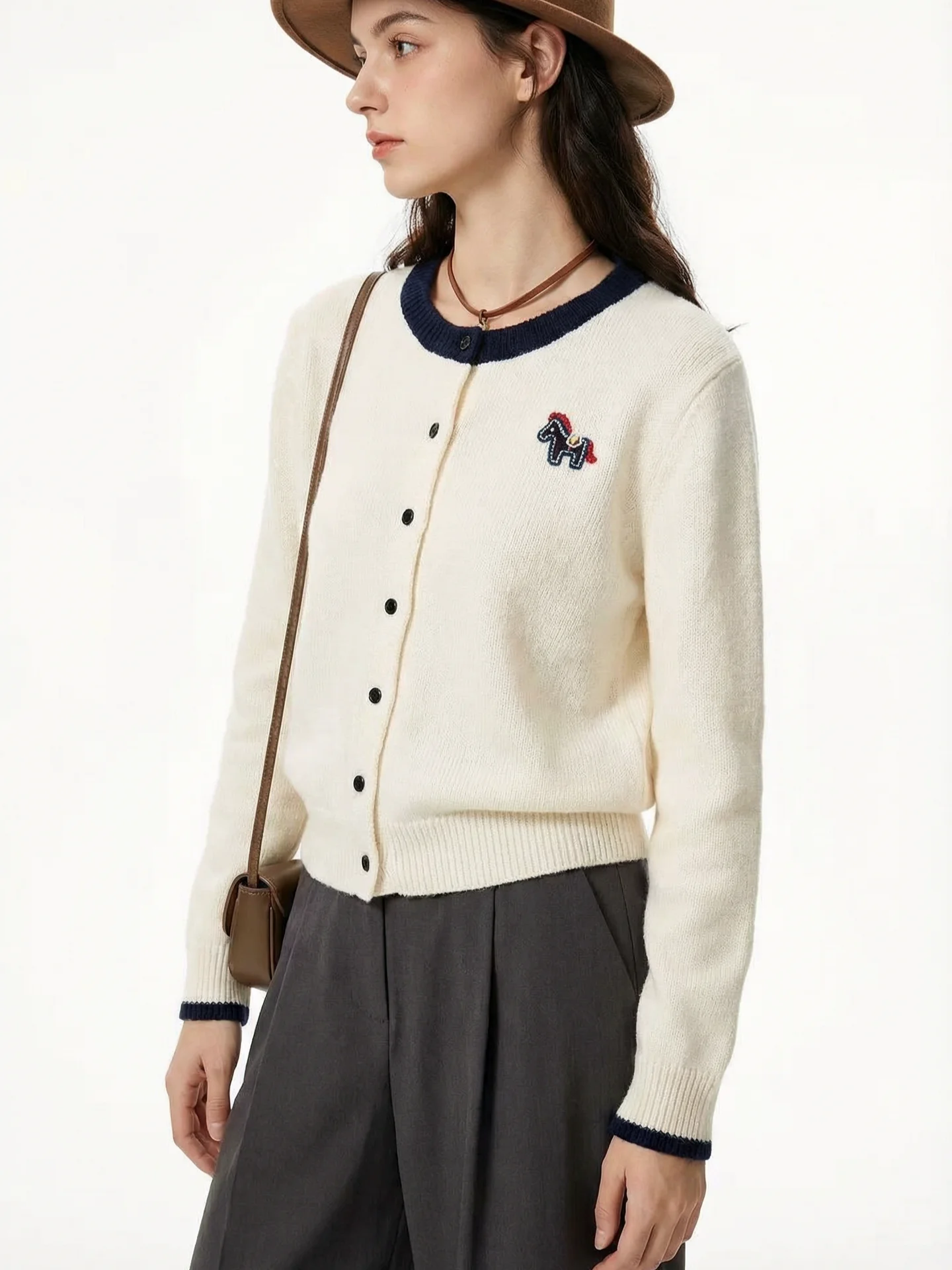 

Casual Knitted ort Cardigan Relaxing Lazy Retro Pattern Soft Mid-Cr Color Women's Faion Spring Season Regular Fit