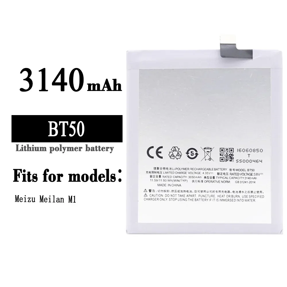 High Quality Replacement Battery For Meizu Meilan M1 BT50 3140mAh Mobile Phone Large Capacity New Batteries