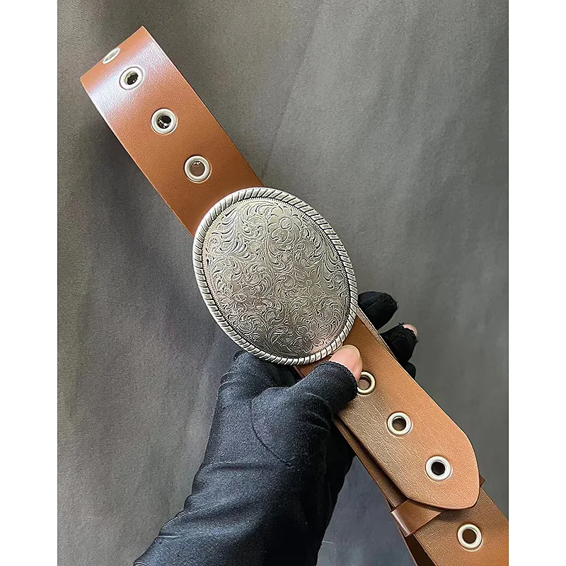 Minimalist genuine leather women's belt with metal buckle, versatile to pair with pants and coats