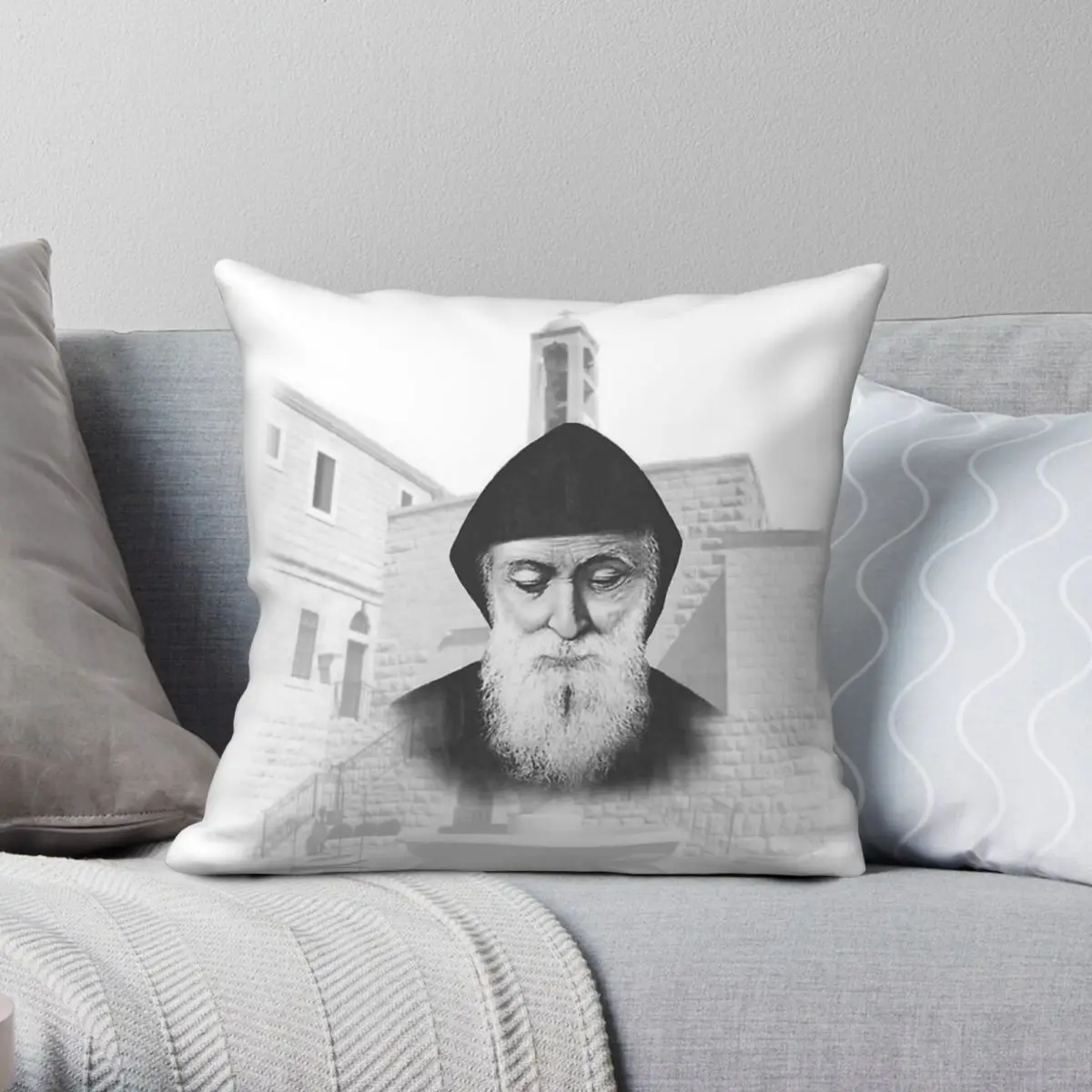 Saint Charbel Makhlouf Pillowcase Polyester Linen Velvet Printed Zip Decorative Throw Pillow Case Home Cushion Case