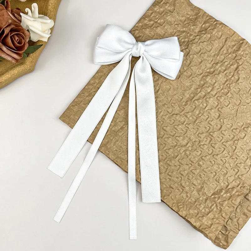 مشابك طويلة من الساتان بفيونكة كبيرة للفتيات، مشبك شعر للرأس الخلفي، أحمر إنترنت مع نفس المزاج، إكسسوارات شعر أنيقة