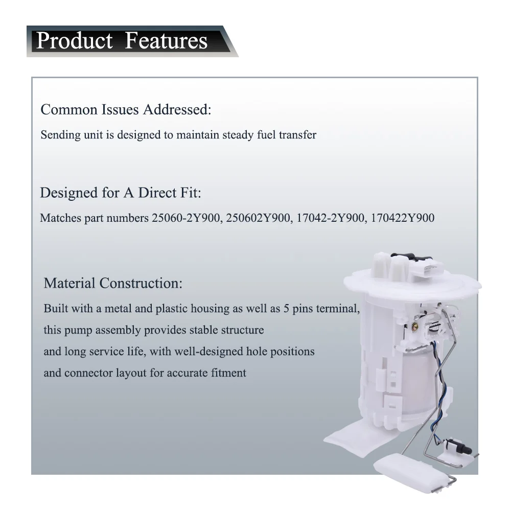 

25060-2Y900 Топливный насос в сборе для Nissan Maxima 3.0L V6 GLE GXE SE 2000-2001 250602Y900 17042-2Y900 170422Y900 Автомобильные аксессуары