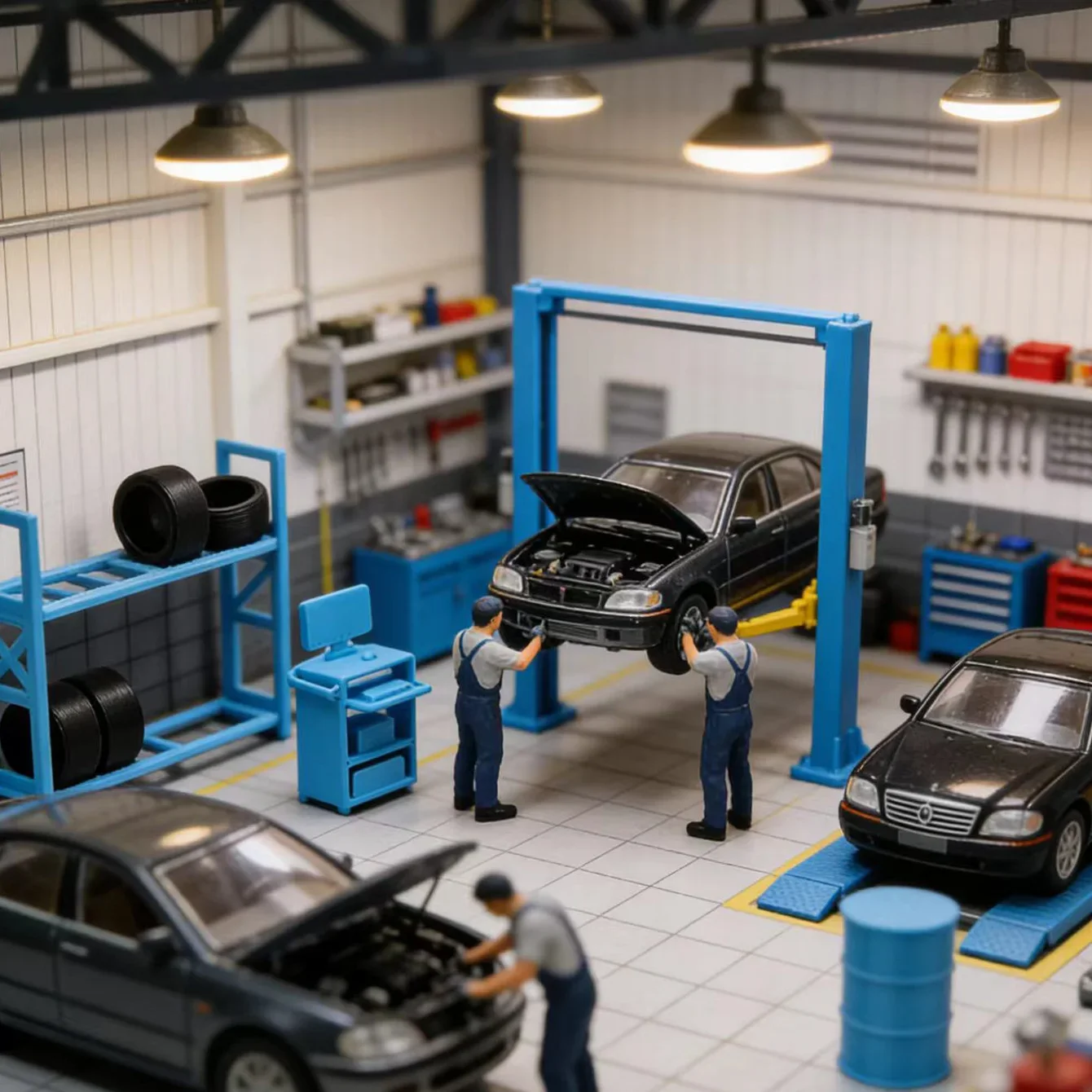 Miniature Auto Repair Workshop Equipment Model, 1:64 Scale Realistic Car Model Scene Decoration Accessories