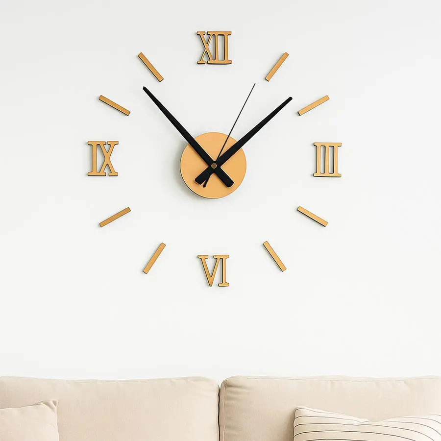 Modern Minimalist 3D Roman Numeral Wall Clock DIY Acrylic Mirror Wall Stickers Large Decorative Clock for Living Room