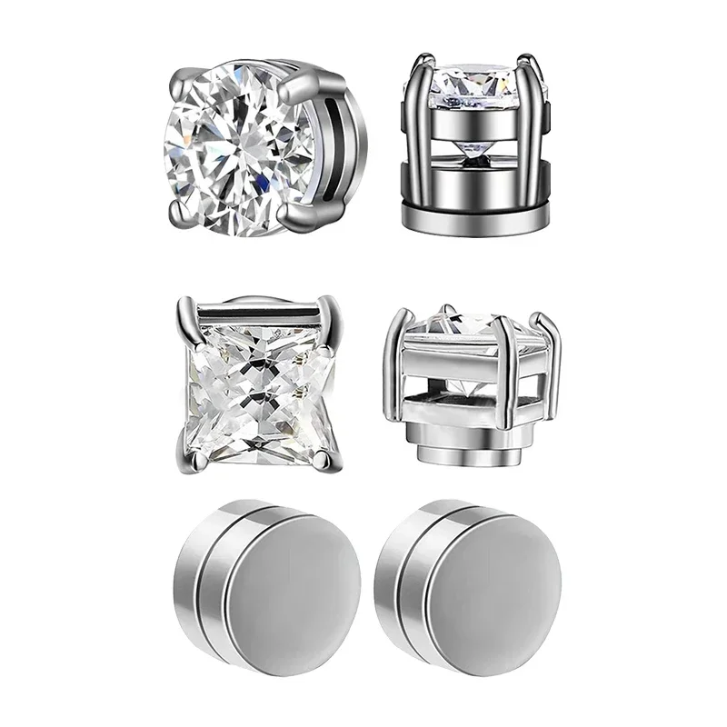 3 Paar Kristal Sterke Magnetische Oorknopjes Voor Mannen En Vrouwen Punk Ronde Zirkoon Magneet Oorbellen Niet Piercing Sieraden