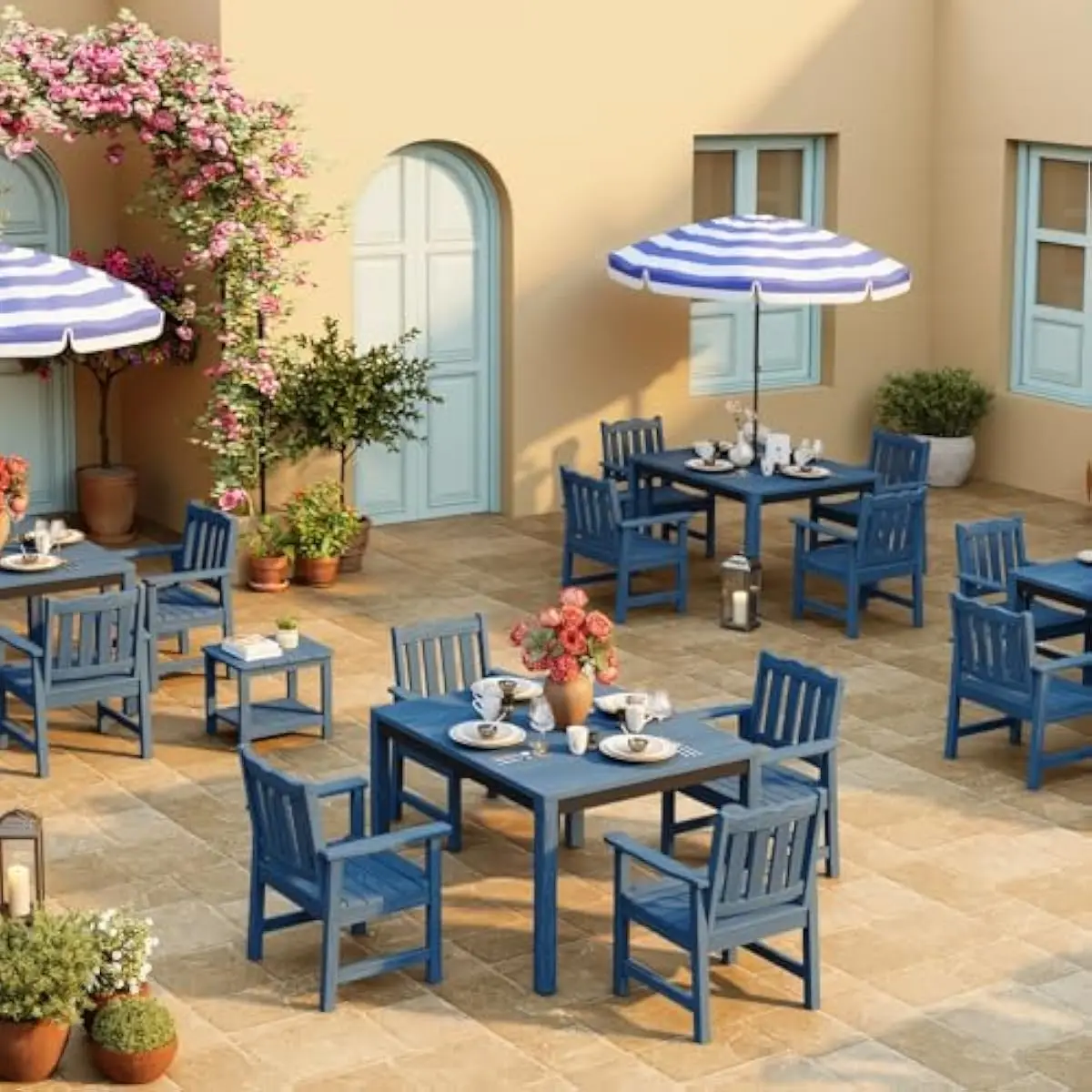 Patio Dining Chair Built for All Seasons with 400 lb Load Limit • Ergonomic 105° Reclined Backrest • Scratch-Resistant Wood-Grai
