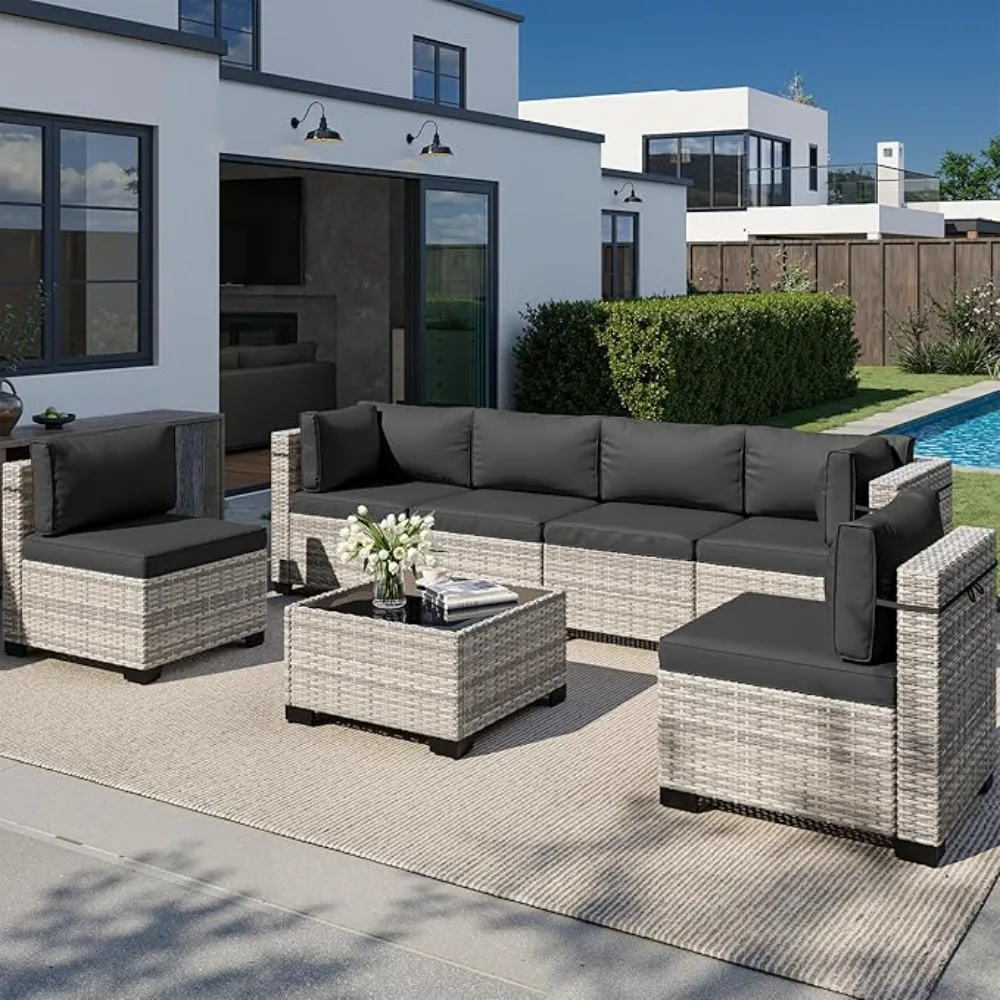 

Outdoor Patio Furniture Set, PE Wicker Rattan Sectional Sofa Conversation Set