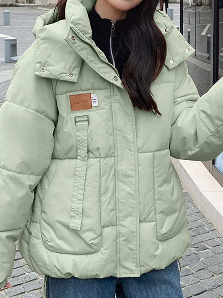 Parka de color caqui para mujer, abrigo grueso y cálido, sudaderas con capucha Vintage coreanas Harajuku, chaqueta acolchada de manga larga, ropa de invierno