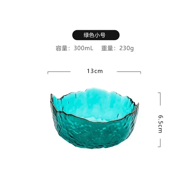 Irregular Gold Inlay Glass Salad Bowl Fruit Rice Serving Bowls Food Storage Container Lunch Bento Box Decoration Tableware