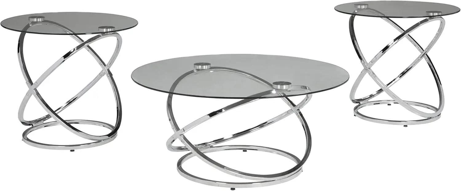 Signature Design by Ashley Hollynyx Contemporary Round 3-Piece Occasional Table Set, Includes Coffee Table and 2 End Tables,