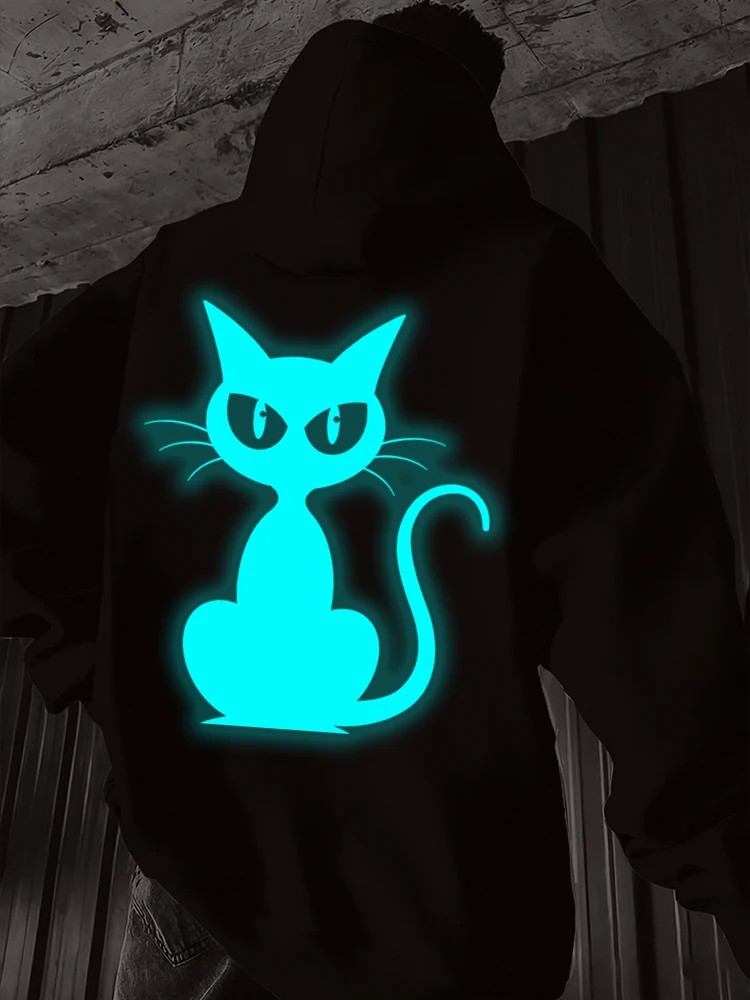 

Men Women Fun Cat Luminous Style Hoodies Cartoon Printed Casual Long Sleeve Harajuku Animal Cat Streetwear Hoody