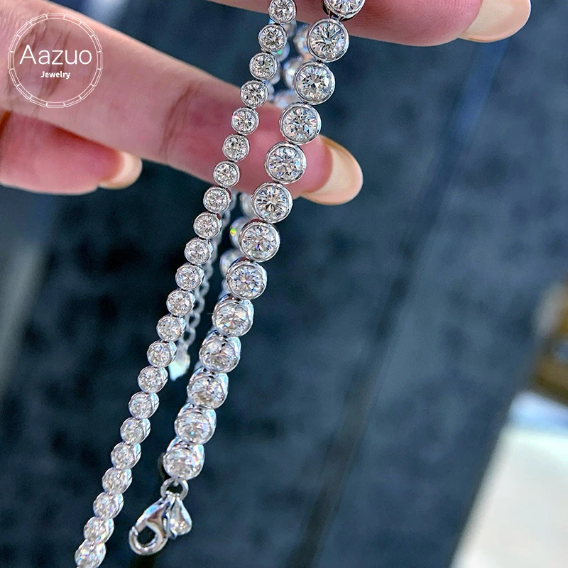 Aazuo Real 18K White Gold Natrual Diamonds 2.5ct - 6.0ct Classic Tennis Bracelets For Woman Upscale Trendy  Engagement Party