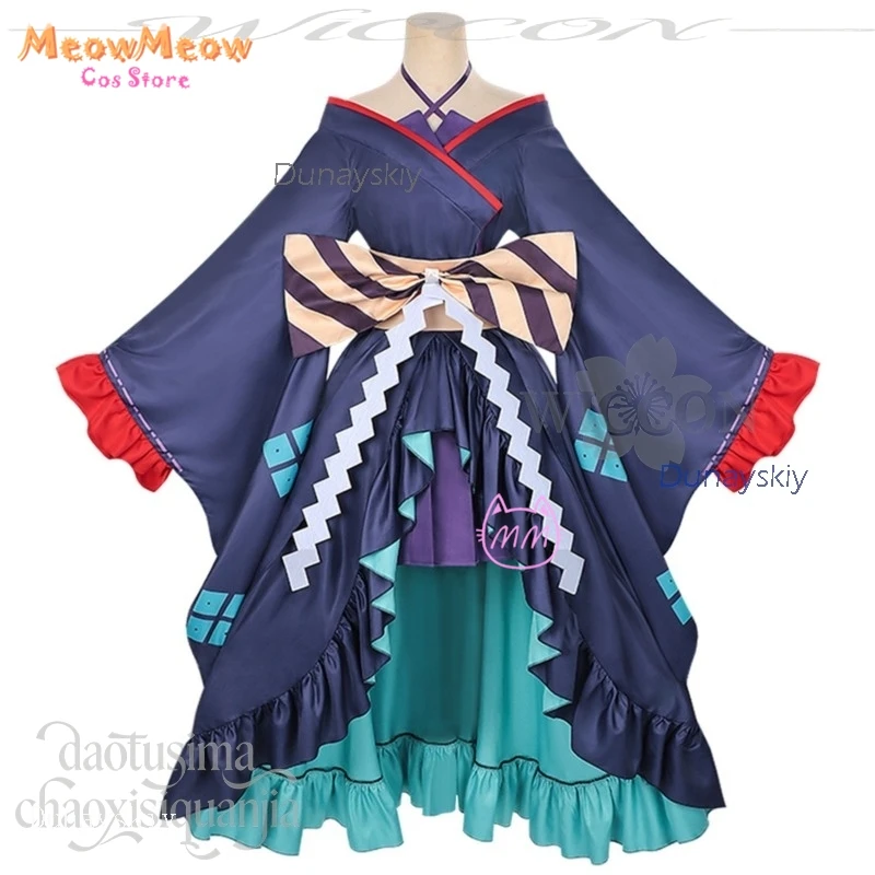 

Event disfraz Women Tsukimi Yachiyo Косплей Новое аниме Принцесса Кагуя Японское кимоно Темно-синяя маскировка