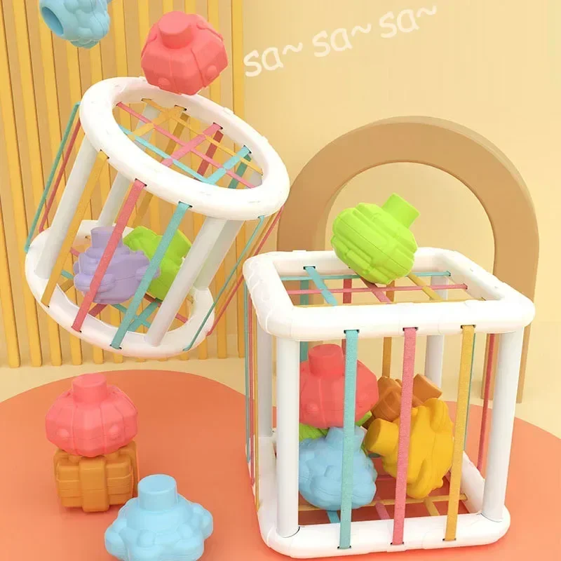 New 1-2 Year Old Boy Girl Baby Sensory Bin Shape Sorter Colorful Cube Sorting Game Shape Blocks Montessori Educational Toys Game