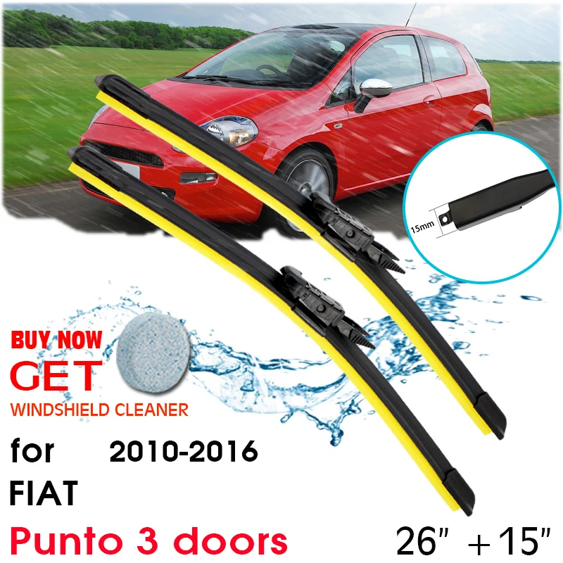 

Car Blade Wiper Window Windshield Rubber Silicon Refill Wiper For FIAT Punto 3 doors 2010-2016 LHD / RHD 26"+15" Car Accessories