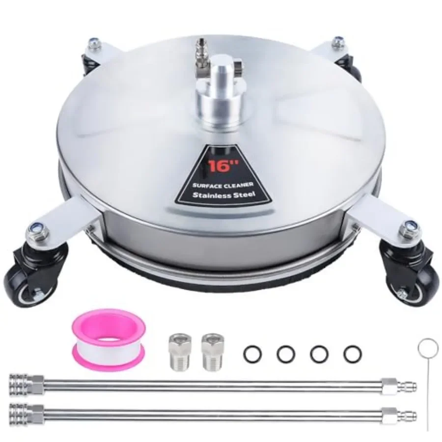 

Pressure Washer Stainless Steel Surface Cleaner for driveways and patios, stainless steel construction, silver color, 4-wheel m