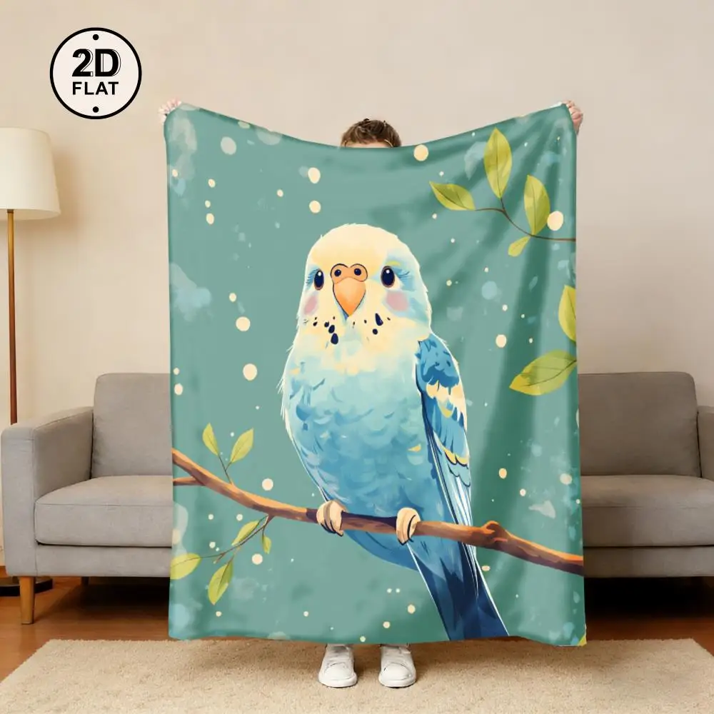 Cute Budgie Parrot Bird Print Flannel Blanket Soft Lightweight Throw Blanket for Sofa Bed Nap Home Decor Gift for Animal Lovers