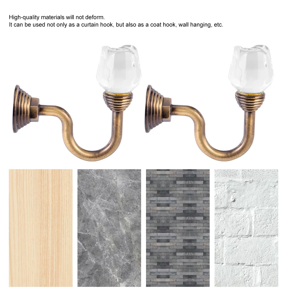 

Curtain Tiebacks Crystal Wall Holdback Black Side Hooks Window Decor Aluminum Home U Hooks Retro Style Living Bedroom