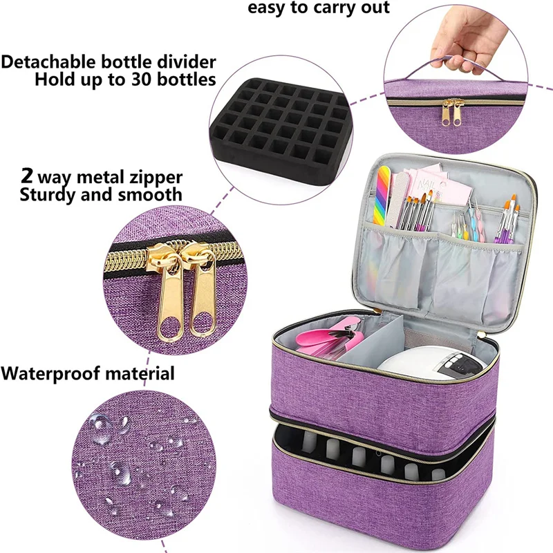 1PC 30 Bottles Pink Nail Dryer Organizer Box Nail Polish Storage Bag Essential Oil Case Cosmetic Handbag Nailpolish Organizer