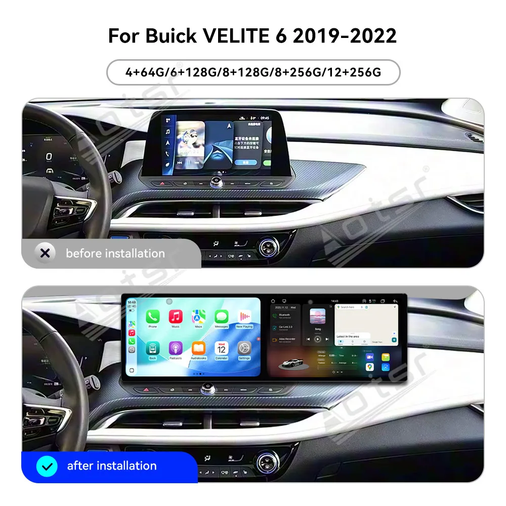 For Buick Velite 6 2019-2022 10.1 Inch Dual-Screen In-Dash Car Radio Multimedia GPS Navigation Carplay Android Auto Plug & Play