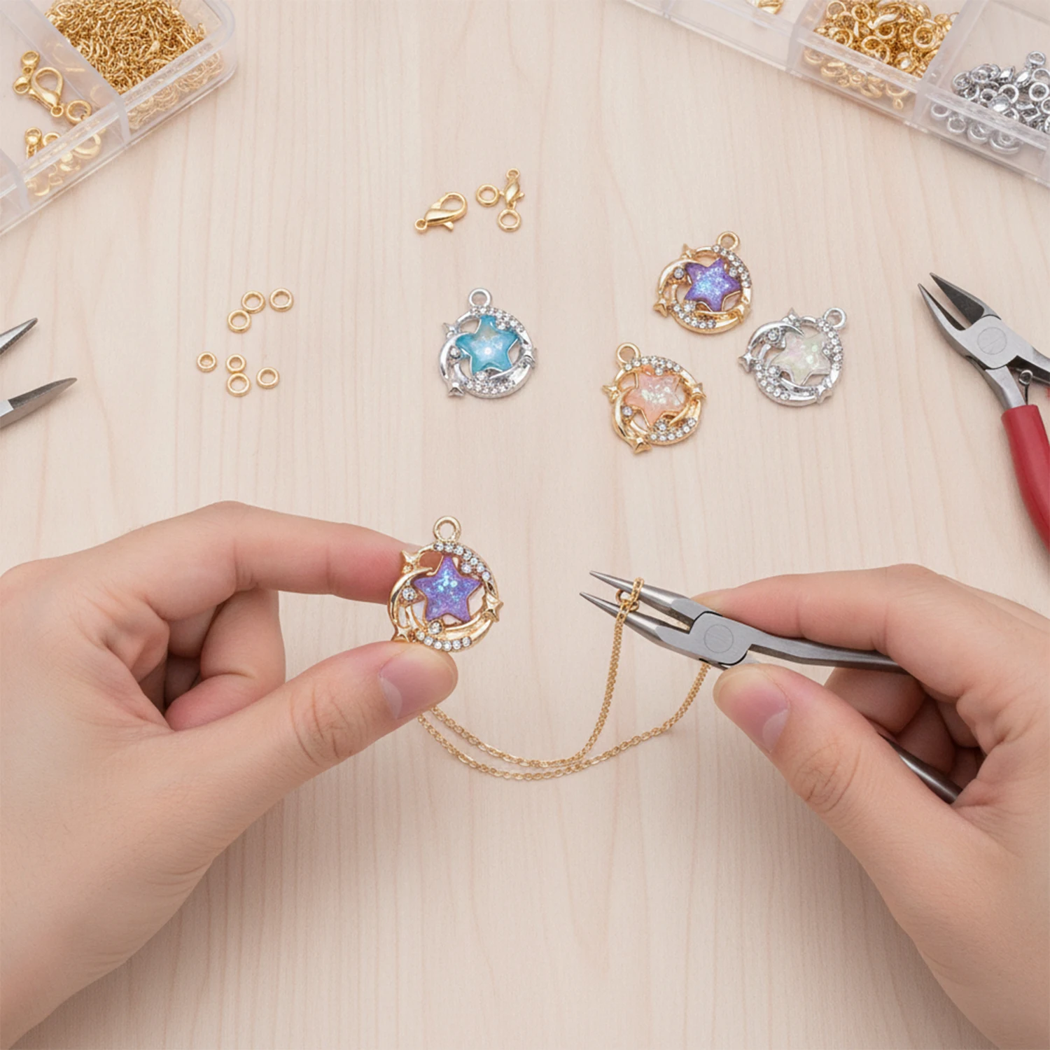  2/10 Stück neue Stern- und Mond-Anhänger aus modischer Legierung für DIY handgefertigte Halsketten, Armbänder und Schmuckherstellung, Zubehör für Bastelarbeiten. – Detail 2