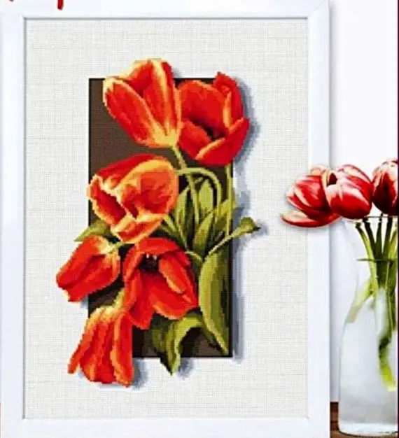 

tulip 30-40 Embroidery,DIY 14CT Unprinted Arts Cross stitch kits Set Cross-Stitching Home Decor