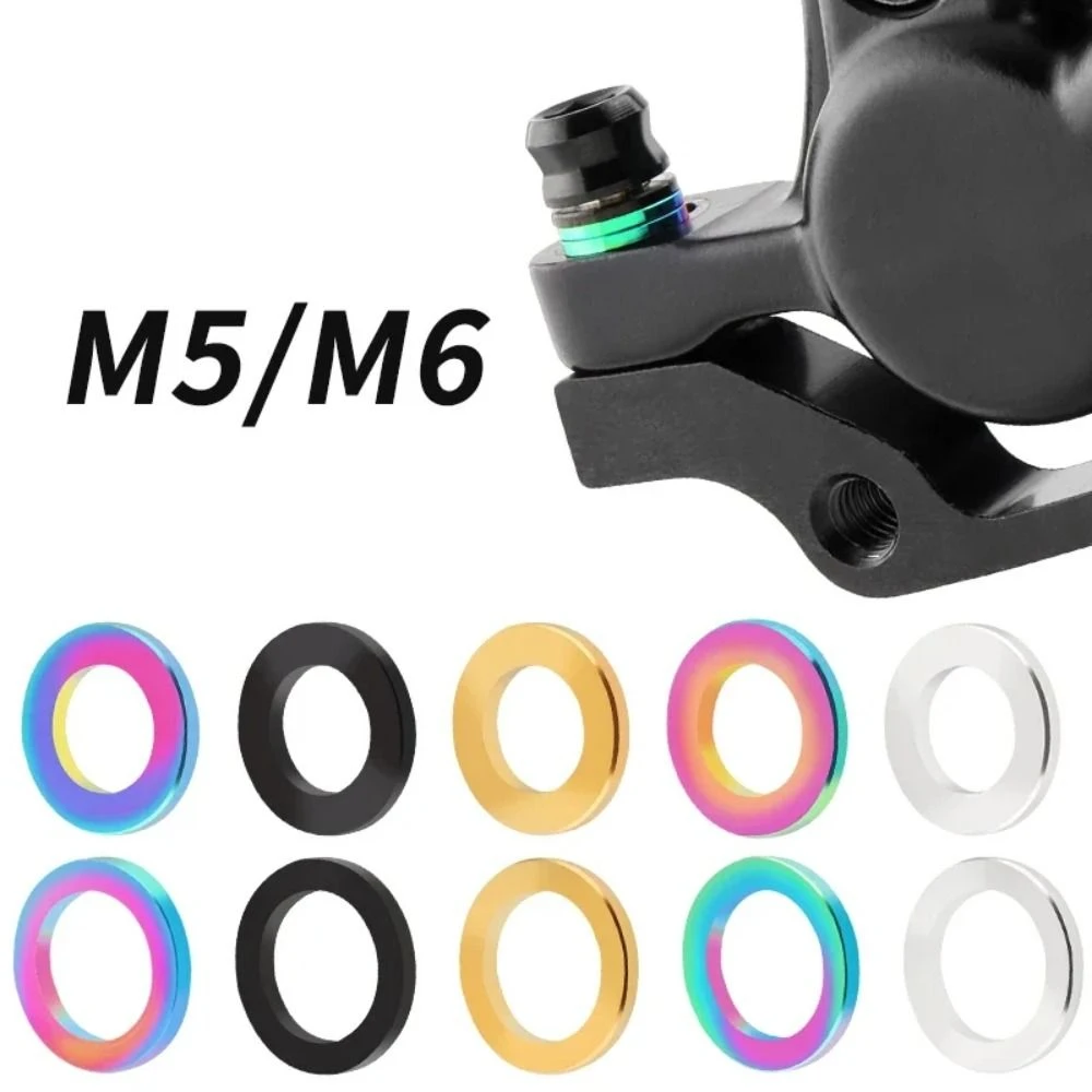 M5/M6 Bike Brake Flat Washer Anodizing Process Titanium Alloy Bike Bolts Gasket 5mm 6mm Durable Bicycle Spacer Pads Road Bike