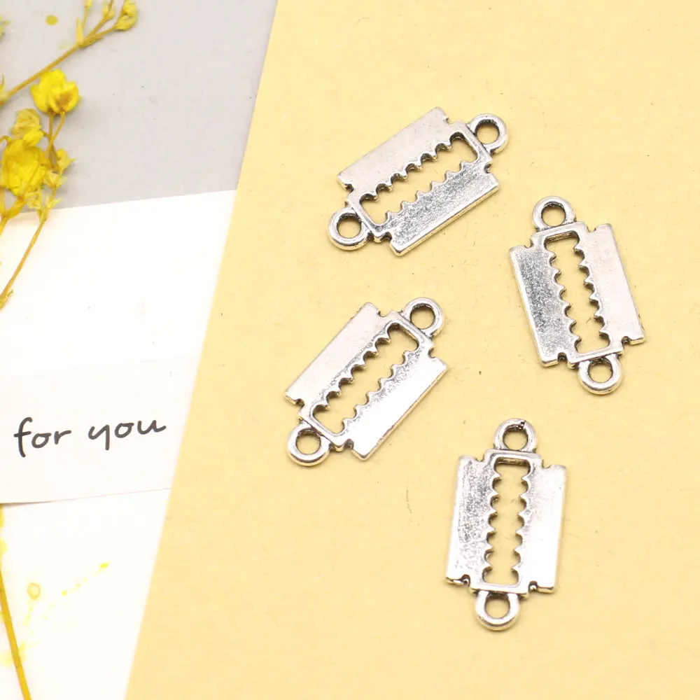 Razor Blades Connector Man Pendant Handmade Kids Best Friends Jewelry 10x20mm 20pcs Antique Silver Color