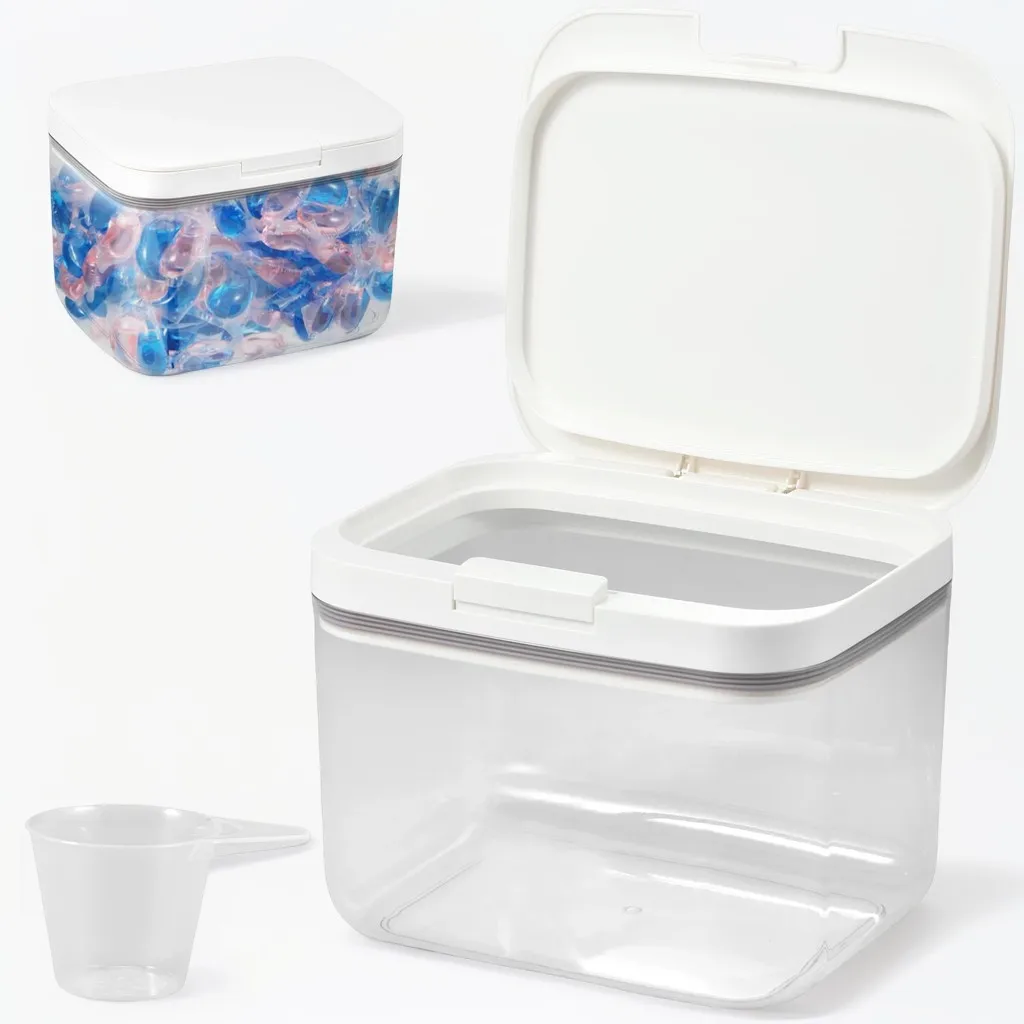 2.8/5.5L Automatic Pop-Up Storage Box Airtight Laundry Pods Container with Scoop for Laundry Room Washing Powder Beads Organizer