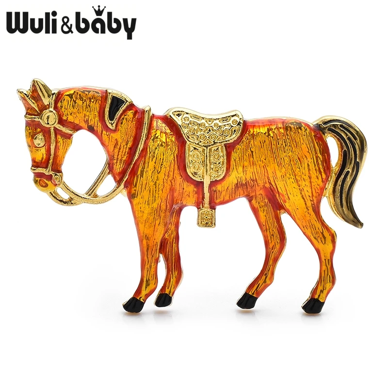 Wuli&baby Enamel Brown Horse Zodiac Brooches Chinese 12 Animals Signs Pins Men Suit Badge For 2014 2002 1990 Born People Gift