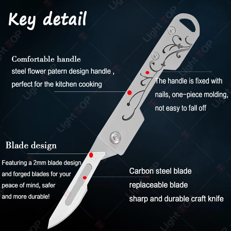 Stainless Steel Mini Knife Kitchen Fruit Folding Knife Open Scalpel Knife Replaceable Blades Sharp Multifunctional Knife Tool