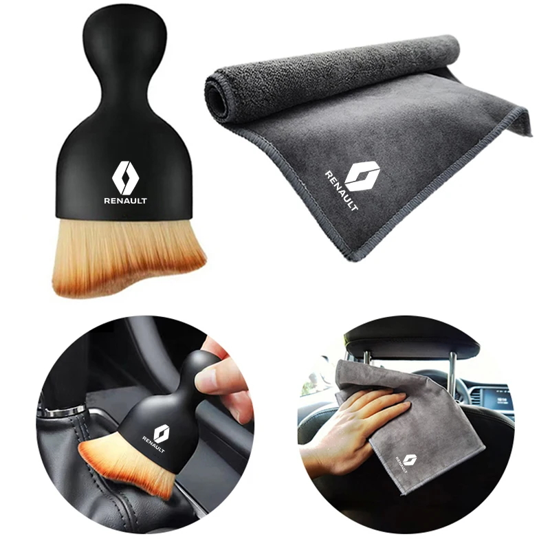 Car Cleaning Soft Brush Tool Dust Remover Suede Wash Towel For Renault RS Koleos Captur Kadjar Megane Scenic Arkana Zoe Twingo