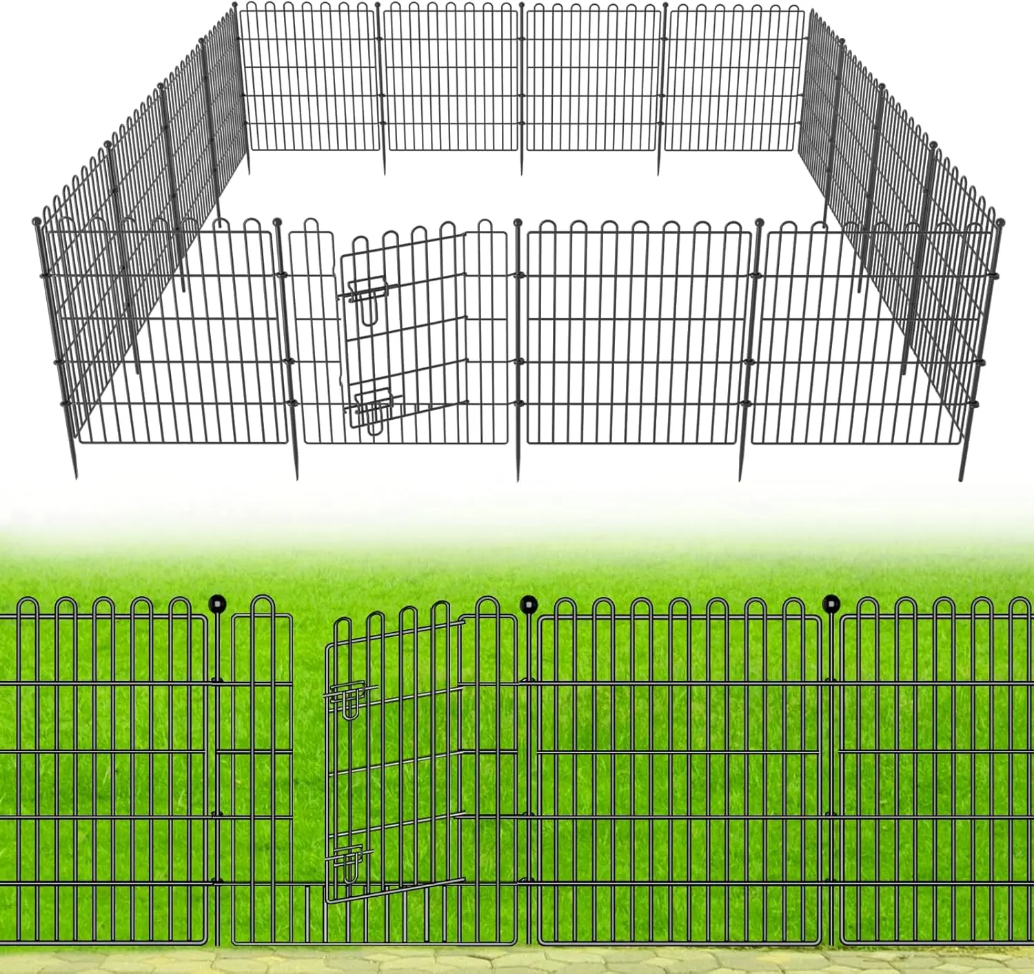 

10-Panel No-Dig Decorative Garden Fence with Gate, 24"H x 20'L Metal Portable Barrier for Pets and Landscaping