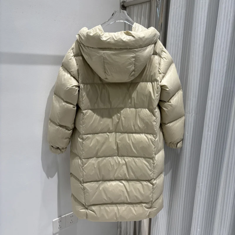 2026년 신상 여성용 화이트 덕다운 롱 재킷 부드러운 가을 겨울 따뜻한 두꺼운 후드 외투 단색