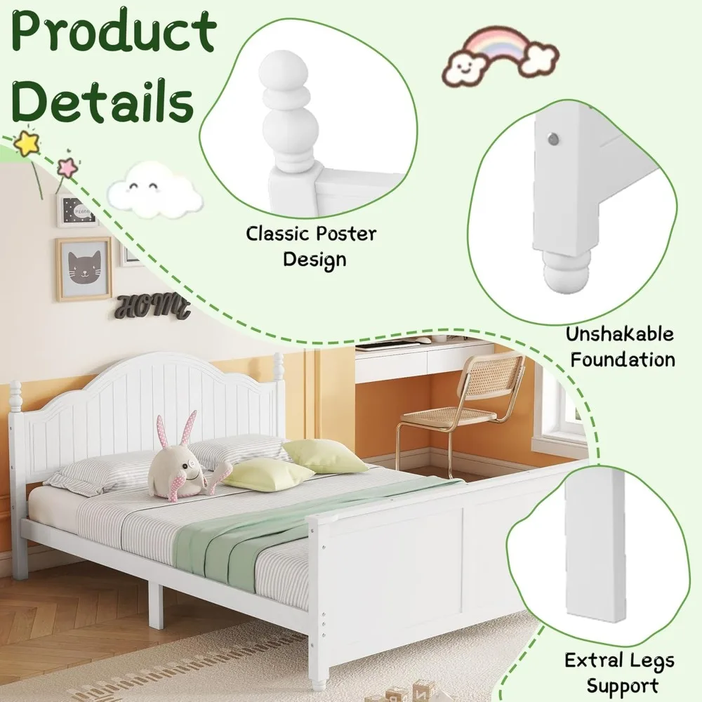 إطار سرير مزدوج الحجم للأطفال مع قضبان قابلة للفصل، وسرير بمنصة منخفضة مع لوح أمامي ولوح للقدمين، وأسرة خشبية مزدوجة مع دعم شرائح #6