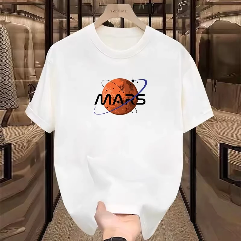 

Summer New Fashion Mars Pattern Letter Printing T-shirt Men's and Women's Pure Cotton Round Neck Fashion Casual Luxury Trend Top
