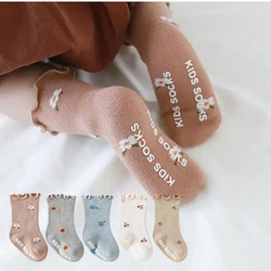 5 Pairs a Lot Autumn Kids Cute Floral Socks Children Girls Flower Cherry Non Slip Socks Baby Floor Walking Socks