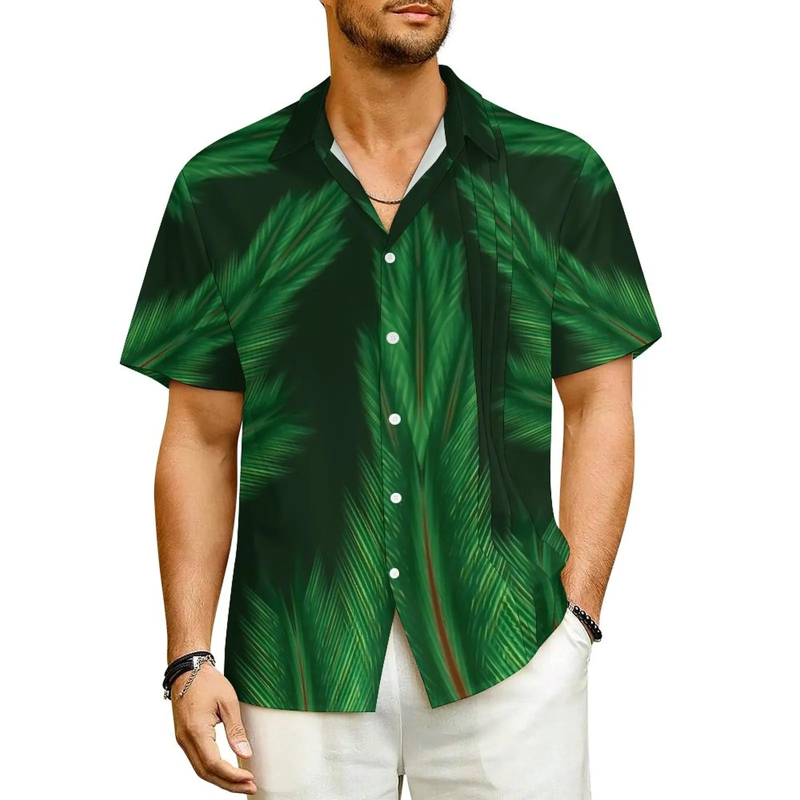 

Hawaii Shirt Vacation Green Moss Blouses Pine Mandala Print Elegant Casual Shirts Man Short Sleeve Streetwear Plus Size Clothing