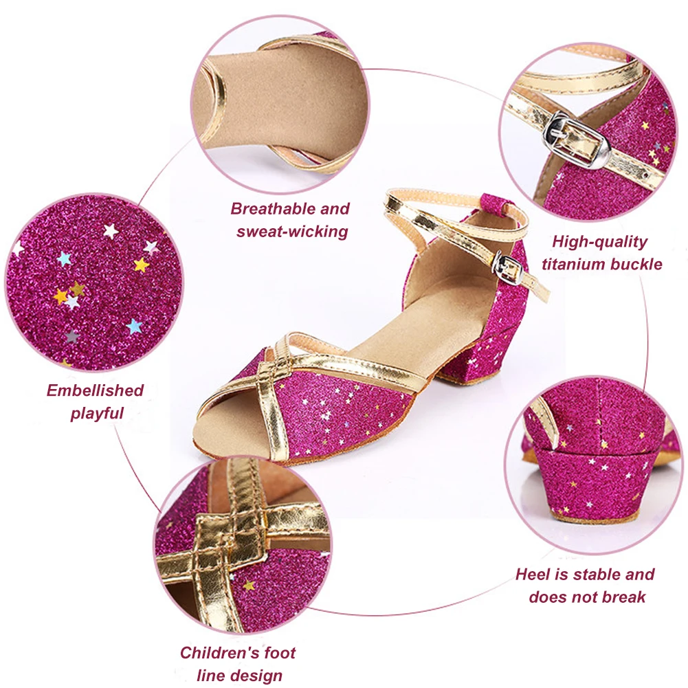 Girls Princess Shoes Sequined Latin Dance Shoes Peep-Toe Sandals Pumps with 3cm Heel  Pearl Crystal Bling Kids School/Team Shoes