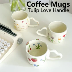 Ceramic Tulip Love Handle Copos, Mão Beliscada, Irregular, Cor Branca, Caneca De Leite De Flor, Copo De Chá De Oatmeal Breakfast, Canecas De Café, 350ml