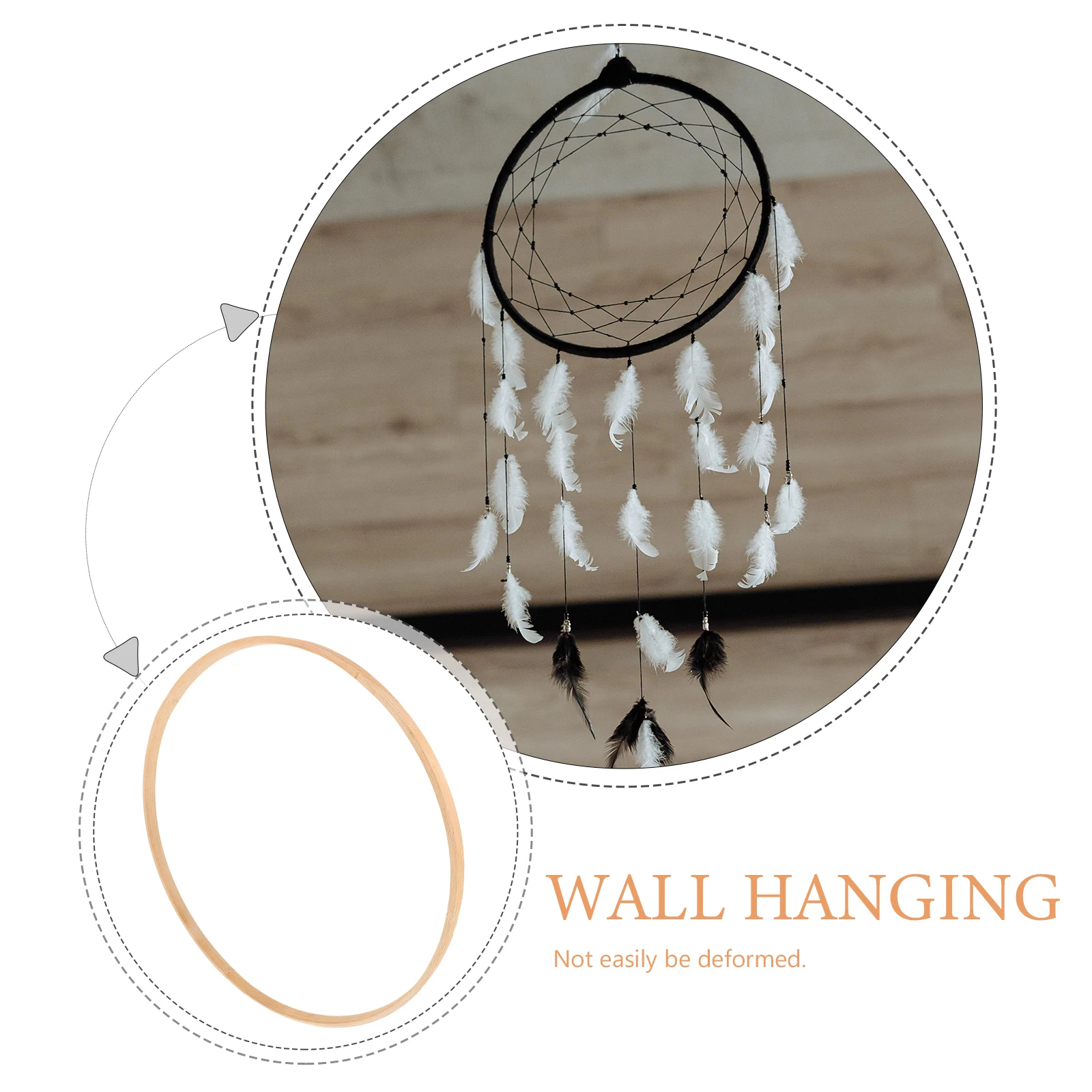 

5Pcs 26Cm Round Bamboo Dreamcatcher Ring Set DIY Home Decor Art Craft with Fabric String Ribbon Curtain Ringer