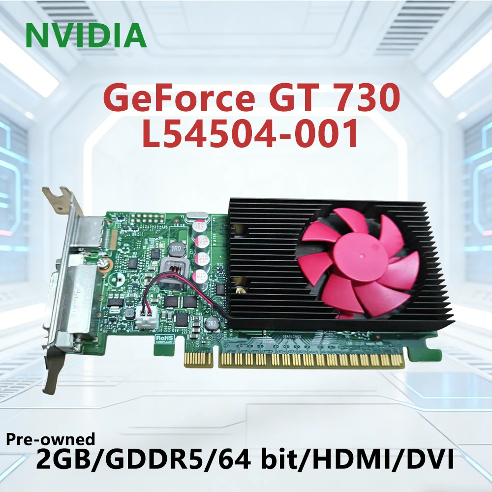 

Видеокарта NVIDIA GT 730 2 ГБ GDDR5 64-бит D5-L54504-001 с интерфейсами PCI-E 2.0, HDMI, DVI для настольных ПК