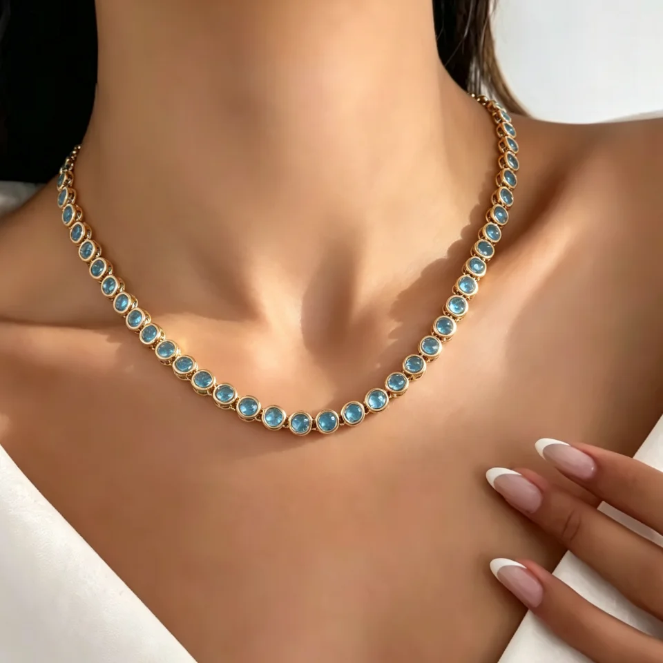 ZAKOL Exquisite bunte runde Zirkon-Tennis-Halskette für Frauen, Vintage-Stil, funkelnder Kristall, Hochzeit, Party, Schmuck, Geschenk – Detail 3