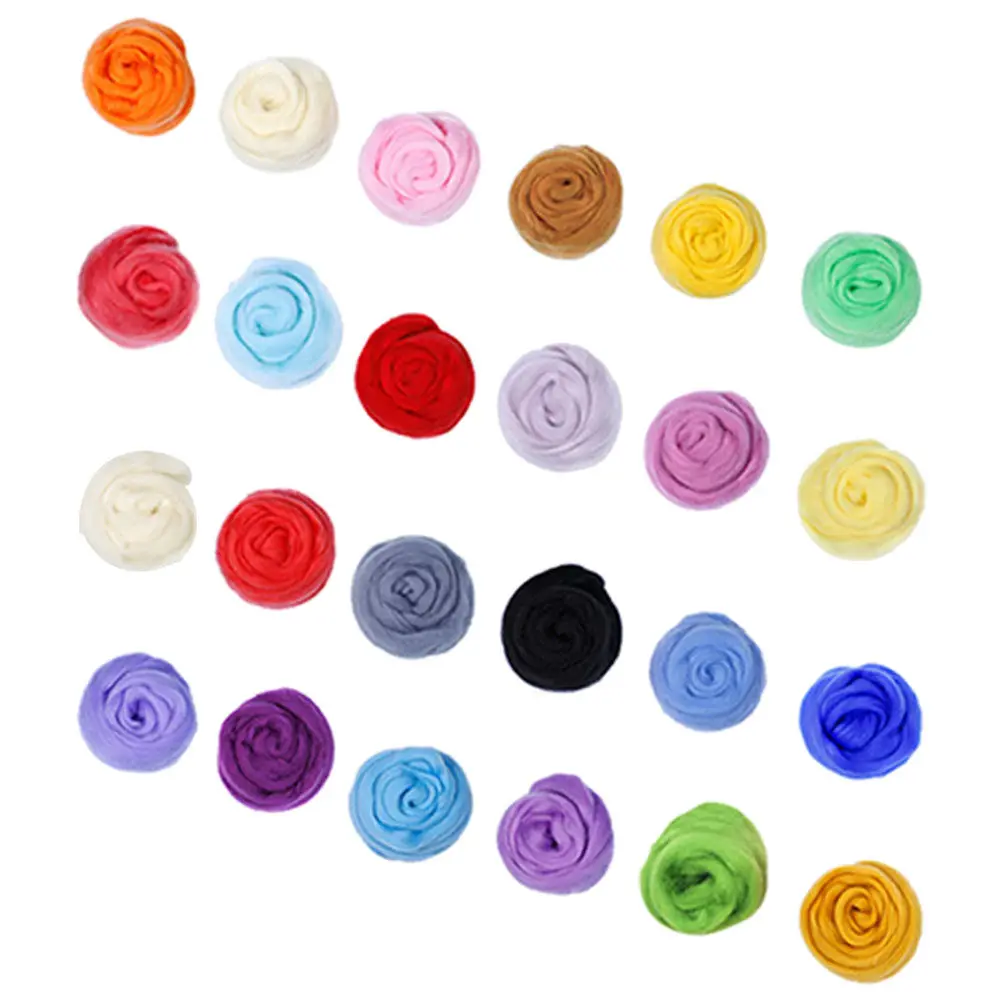 

24Pcs Wool Roving Kit for Needle Felting Craft Supplies Colorful DIY Felt Material Set Kids Parent-Child Activity Tools