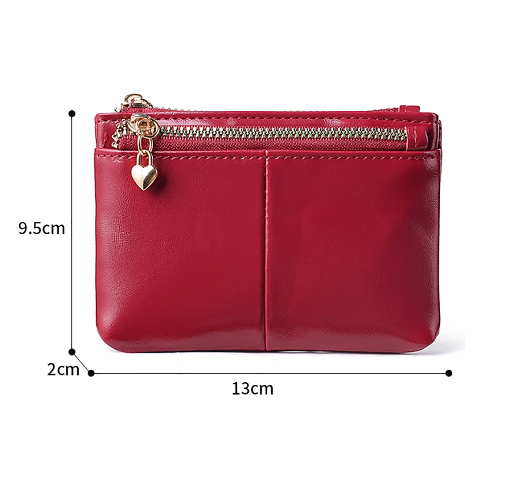 Multi-Color Zipper Wallet Portable Card Cash Key Organizer with Cute Heart Charm (4 Colors)