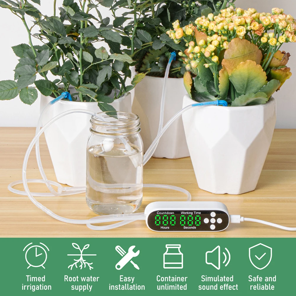 

Automatic Watering System for Potted Plants Drip Irrigation Kit Plant Self Watering With Countdown Timer And Led Display 5V USB